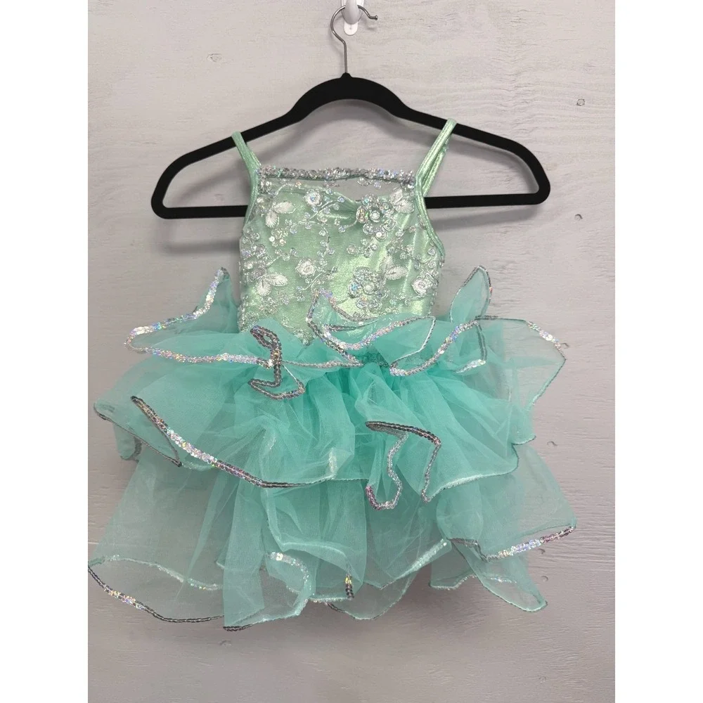 Weissman Mint Green Sequin Floral‎ Dance Costume Tutu Leotard Girls CXS E2152